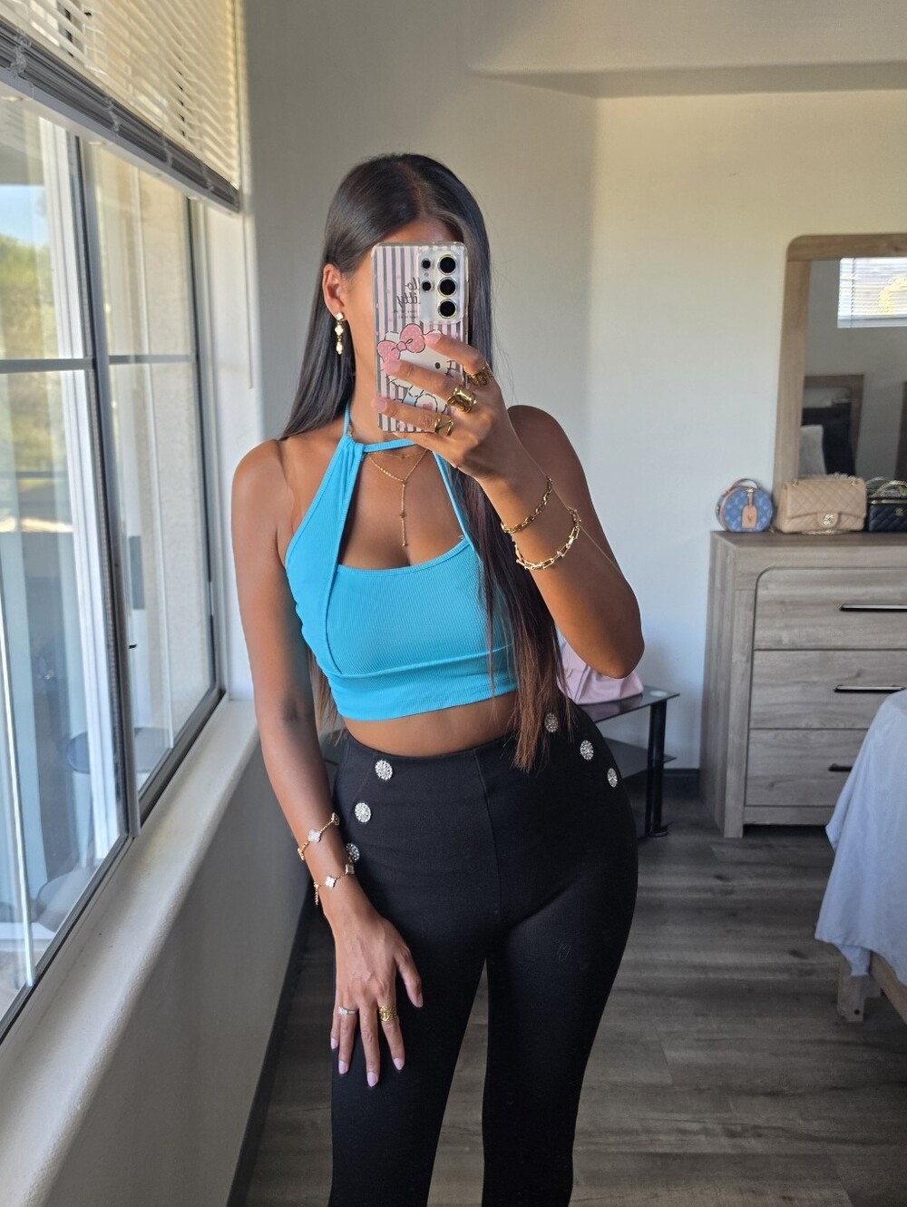 Women’s Halter Crop Top - Turquoise Blue Stretchy